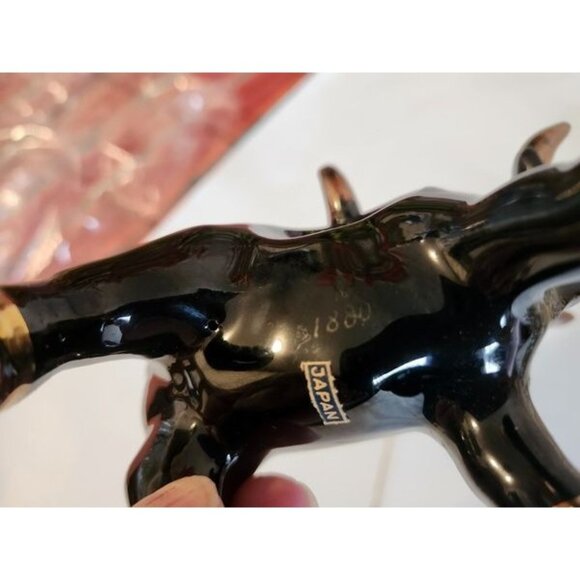 Japan Black Ceramic Bull Figurine With Gold Accents # 1880 mark at bottom - Picture 7 of 7